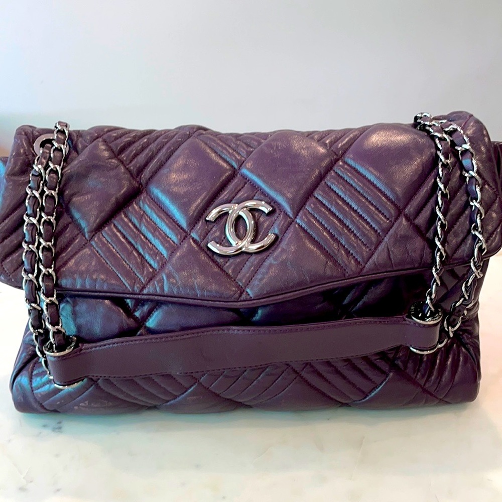 Chanel Flap Large Purple Leather Shoulder Bag